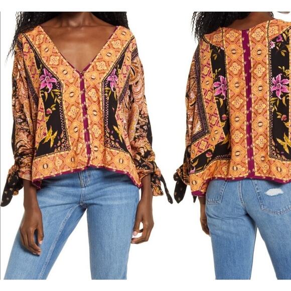 Free People BOHO Blouse L | Catch Me If You Can Top | Hippie Prairie Vibe - Picture 1 of 10